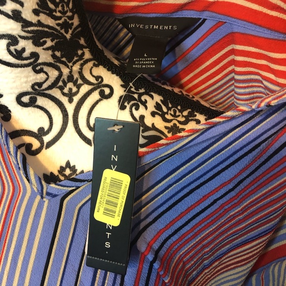 Investments Striped Bell Sleeve Blouse - Picture 6 of 6